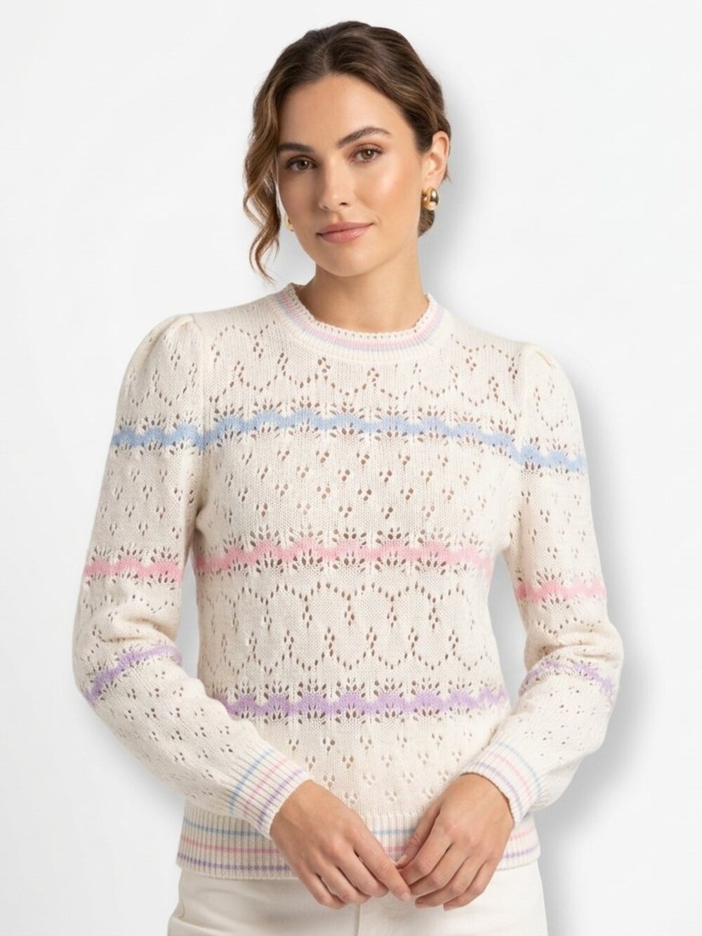 Vintage 80s PANDORA Cream Pastel Pointelle Knit Sweater XS/S
